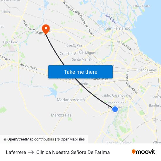Laferrere to Clínica Nuestra Señora De Fátima map