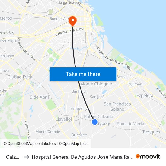 Calzada to Hospital General De Agudos Jose Maria Ramos Mejia map