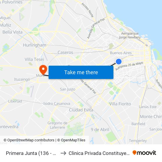 Primera Junta (136 - 163) to Clinica Privada Constituyentes map