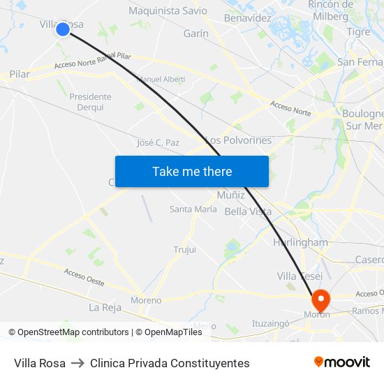 Villa Rosa to Clinica Privada Constituyentes map