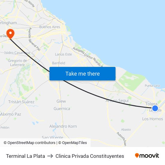Terminal La Plata to Clinica Privada Constituyentes map