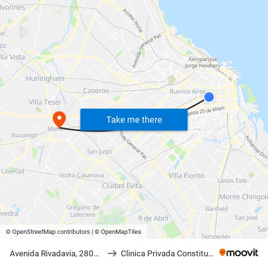 Avenida Rivadavia, 2801-2899 to Clinica Privada Constituyentes map