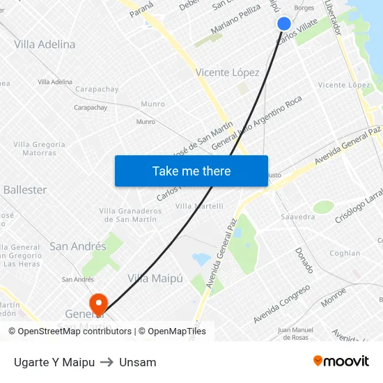 Ugarte Y Maipu to Unsam map