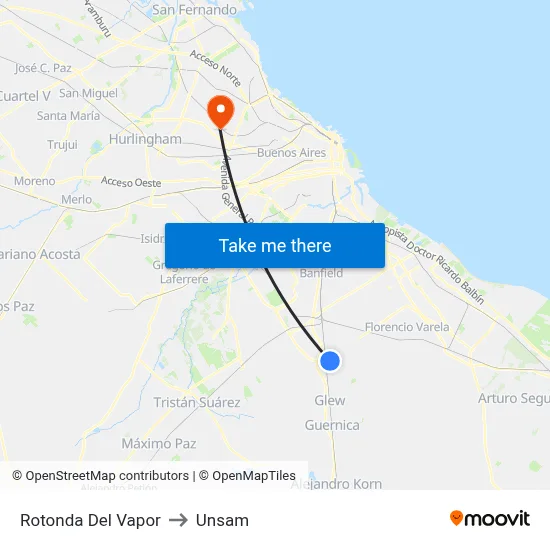 Rotonda Del Vapor to Unsam map