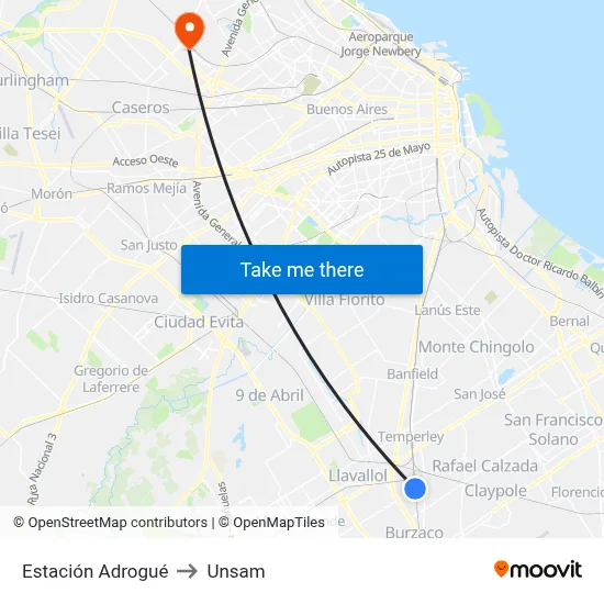 Estación Adrogué to Unsam map
