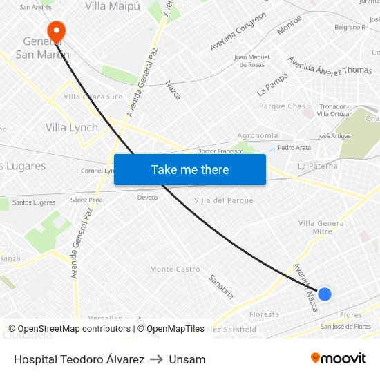 Hospital Teodoro Álvarez to Unsam map