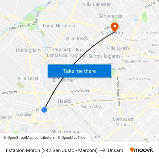 Estación Morón (242 San Justo - Marconi) to Unsam map