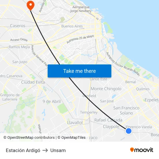 Estación Ardigó to Unsam map