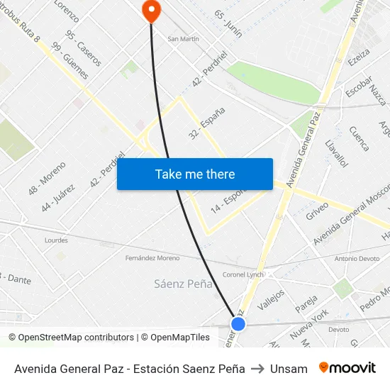 Avenida General Paz - Estación Saenz Peña to Unsam map