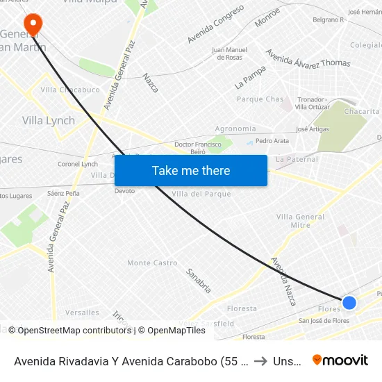 Avenida Rivadavia Y Avenida Carabobo (55 - 132) to Unsam map