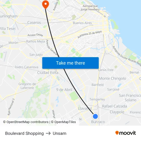 Boulevard Shopping to Unsam map