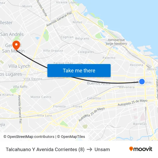 Talcahuano Y Avenida Corrientes (8) to Unsam map
