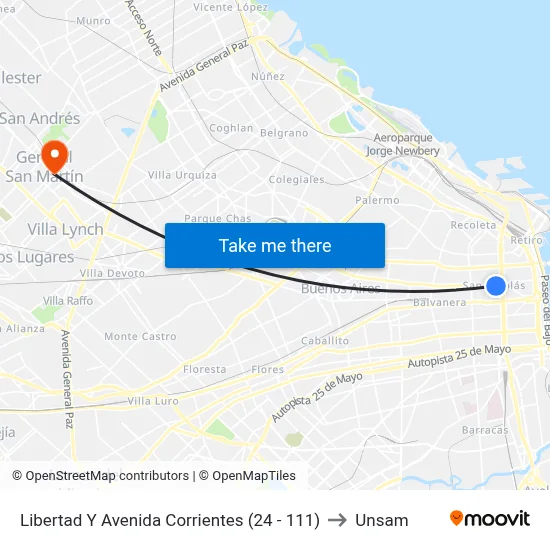 Libertad Y Avenida Corrientes (24 - 111) to Unsam map