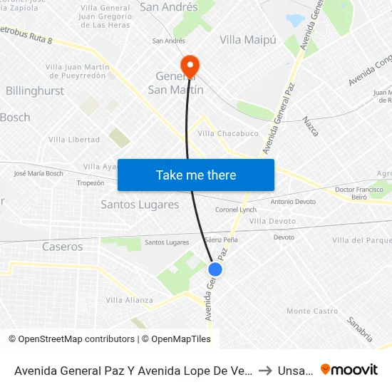 Avenida General Paz Y Avenida Lope De Vega to Unsam map