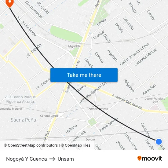 Nogoyá Y Cuenca to Unsam map