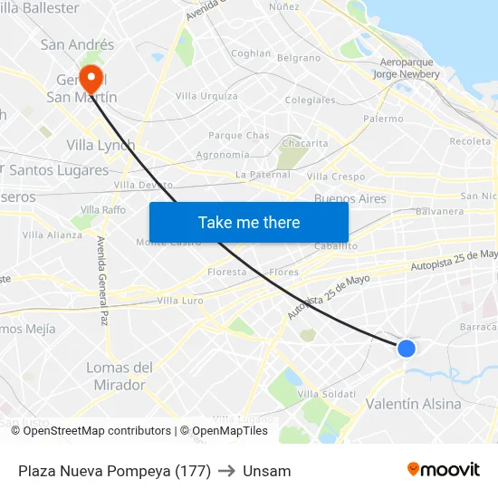 Plaza Nueva Pompeya (177) to Unsam map