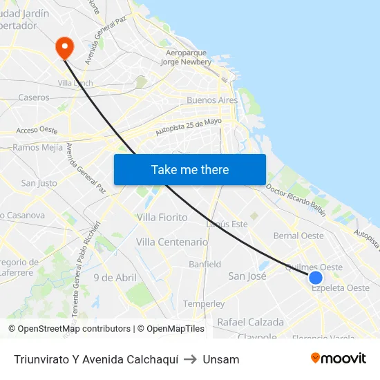 Triunvirato Y Avenida Calchaquí to Unsam map