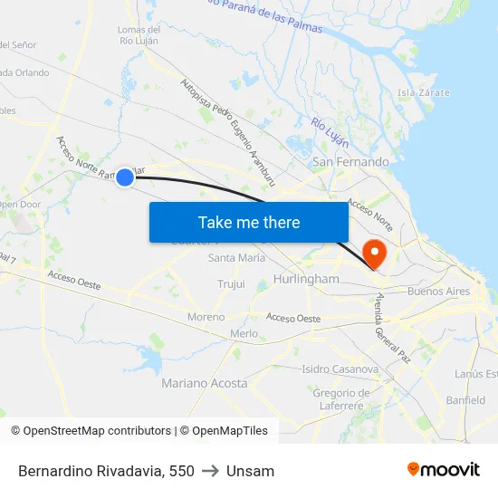 Bernardino Rivadavia, 550 to Unsam map