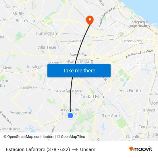 Estación Laferrere (378 - 622) to Unsam map