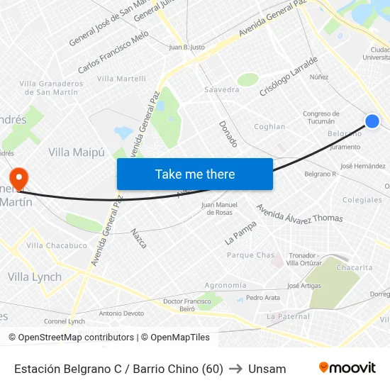 Estación Belgrano C / Barrio Chino (60) to Unsam map