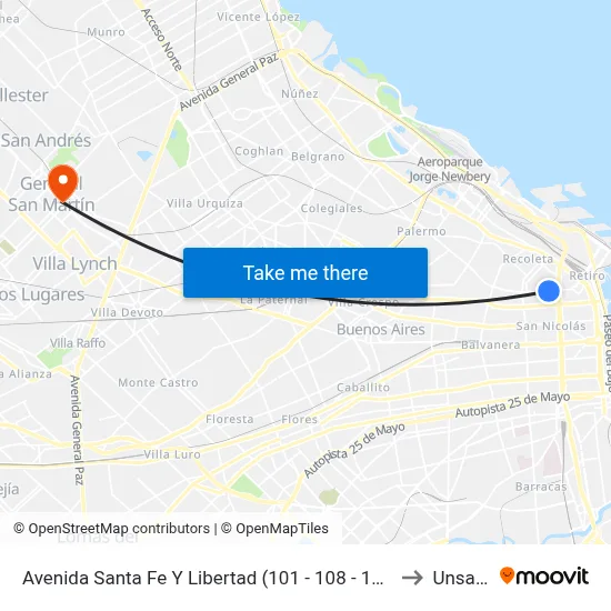 Avenida Santa Fe Y Libertad (101 - 108 - 152) to Unsam map