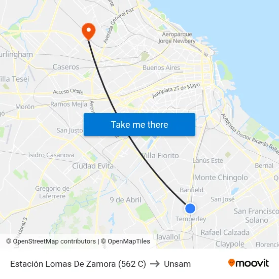 Estación Lomas De Zamora (562 C) to Unsam map