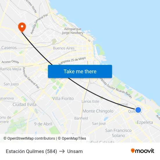 Estación Quilmes (584) to Unsam map