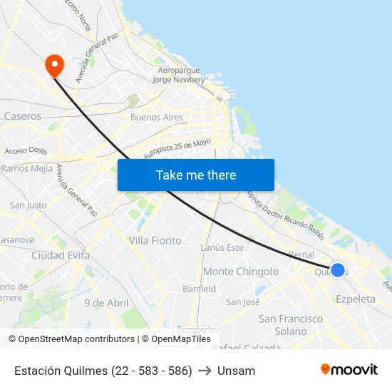 Estación Quilmes (22 - 583 - 586) to Unsam map