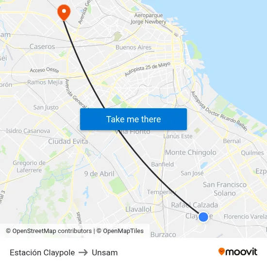 Estación Claypole to Unsam map