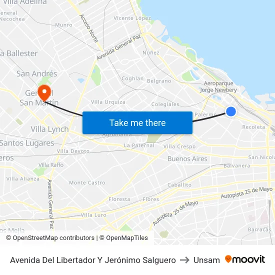 Avenida Del Libertador Y Jerónimo Salguero to Unsam map
