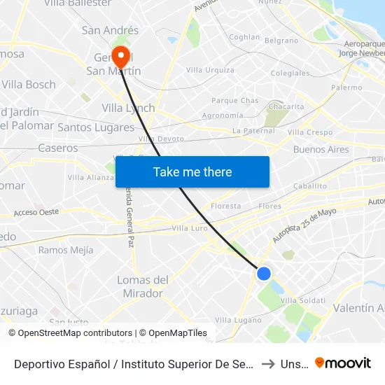 Deportivo Español / Instituto Superior De Seguridad Pública to Unsam map