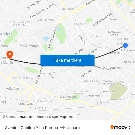 Avenida Cabildo Y La Pampa to Unsam map
