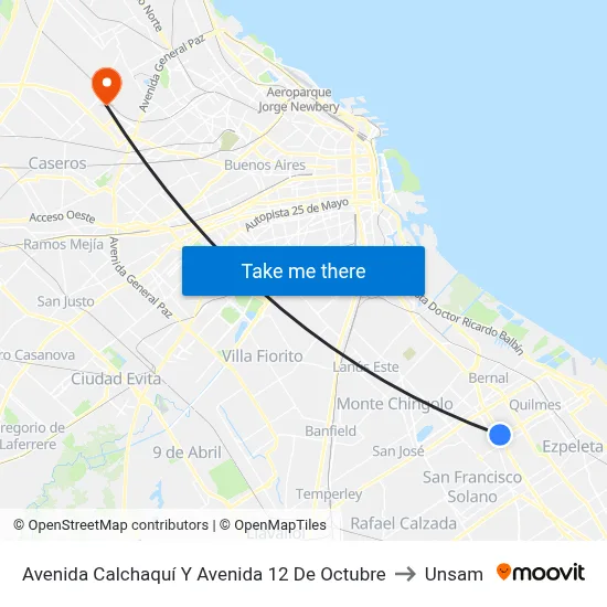 Avenida Calchaquí Y Avenida 12 De Octubre to Unsam map