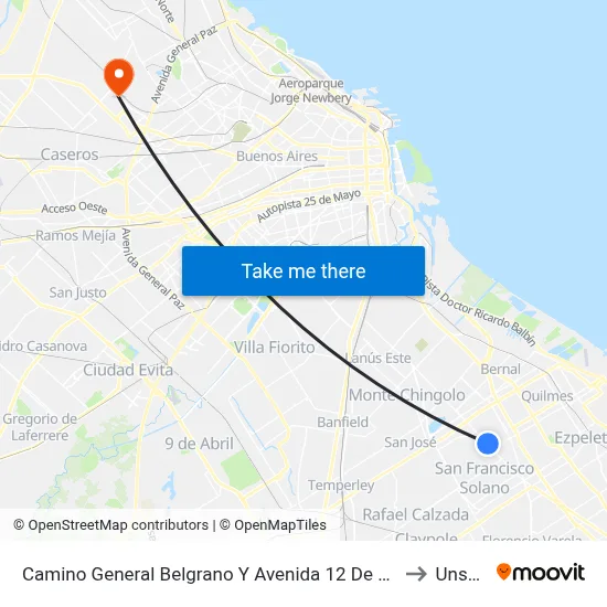 Camino General Belgrano Y Avenida 12 De Octubre to Unsam map