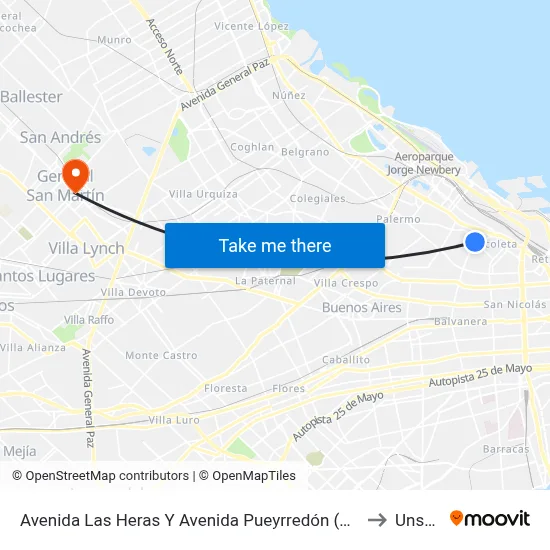 Avenida Las Heras Y Avenida Pueyrredón (60 - 102) to Unsam map