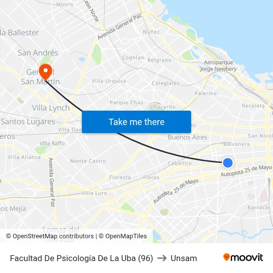 Facultad De Psicología De La Uba (96) to Unsam map
