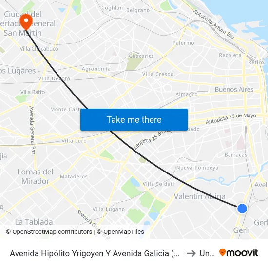 Avenida Hipólito Yrigoyen Y Avenida Galicia (33 - 45 - 51 - 85 - 271 - 277 - 373) to Unsam map