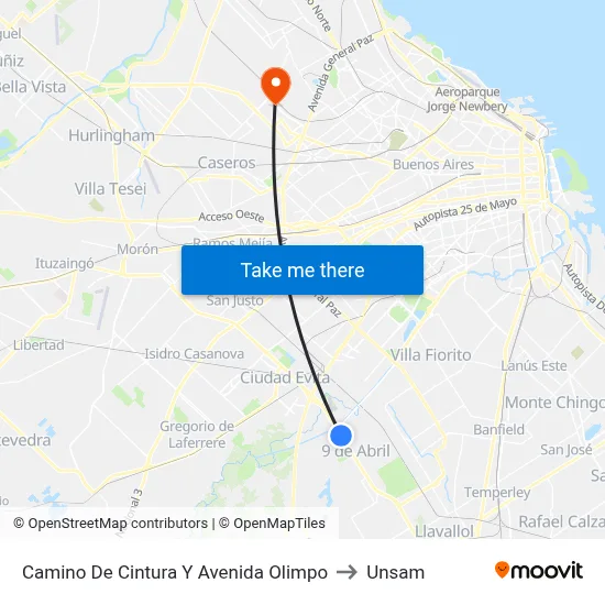 Camino De Cintura Y Avenida Olimpo to Unsam map