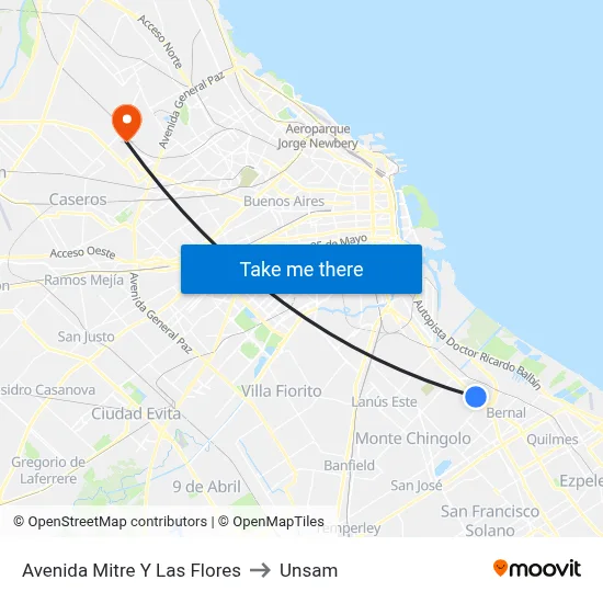 Avenida Mitre Y Las Flores to Unsam map