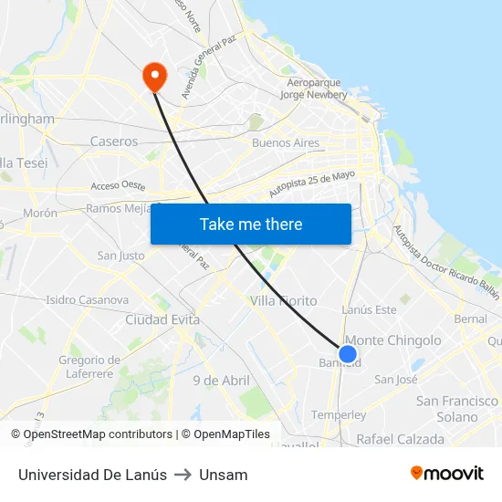 Universidad De Lanús to Unsam map
