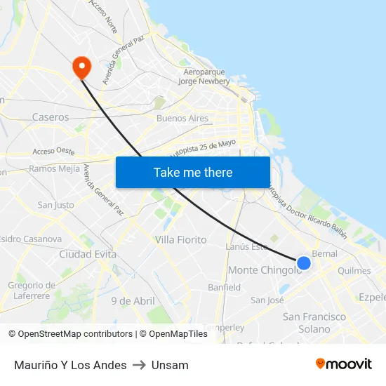 Mauriño Y Los Andes to Unsam map