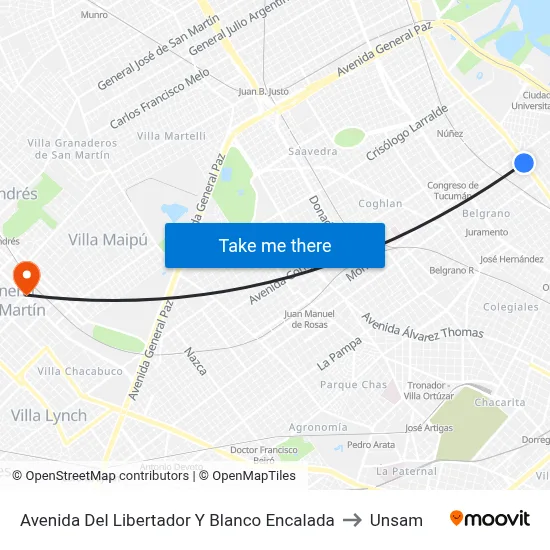 Avenida Del Libertador Y Blanco Encalada to Unsam map