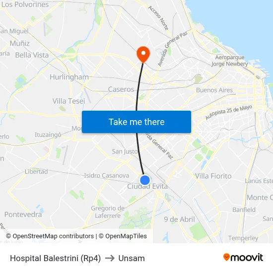 Hospital Balestrini (Rp4) to Unsam map