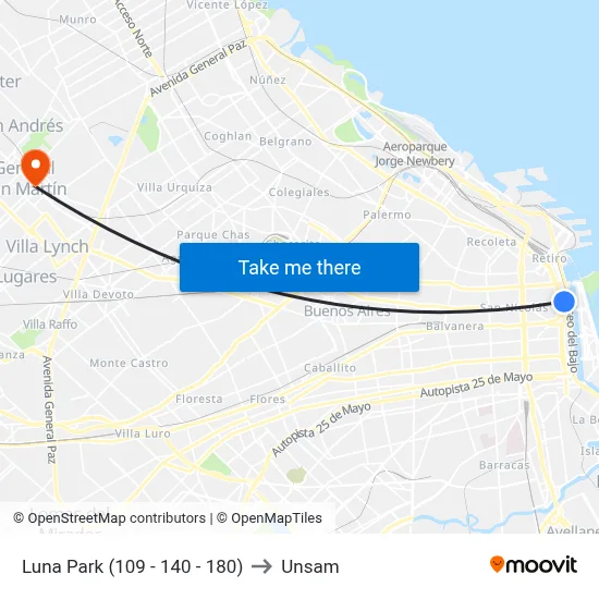 Luna Park (109 - 140 - 180) to Unsam map
