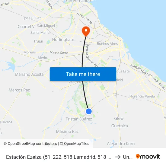 Estación Ezeiza (51, 222, 518 Lamadrid, 518 La Porteña, 518 Spegazzini) to Unsam map