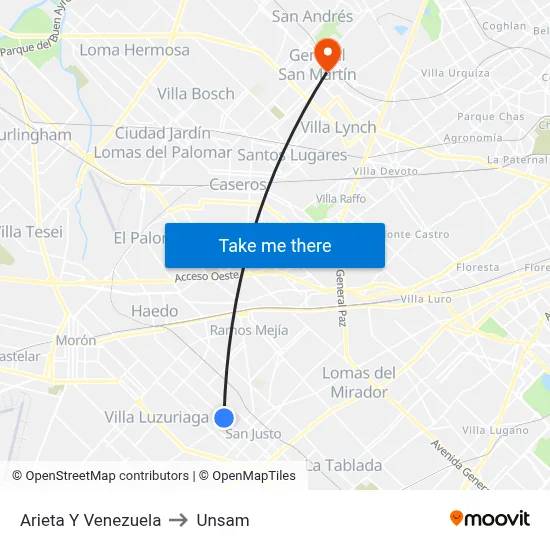 Arieta Y Venezuela to Unsam map