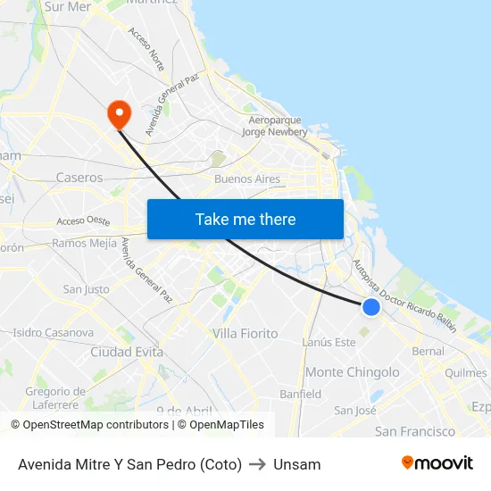 Avenida Mitre Y San Pedro (Coto) to Unsam map
