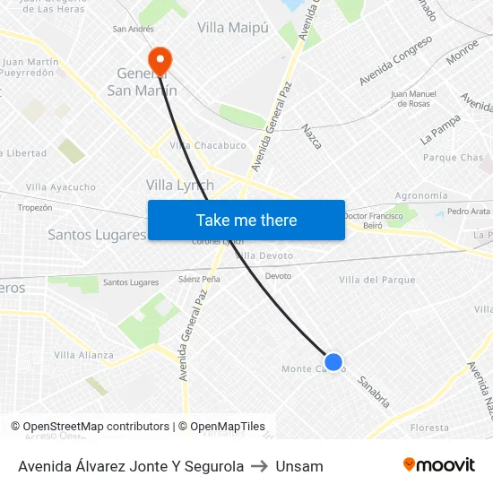 Avenida Álvarez Jonte Y Segurola to Unsam map