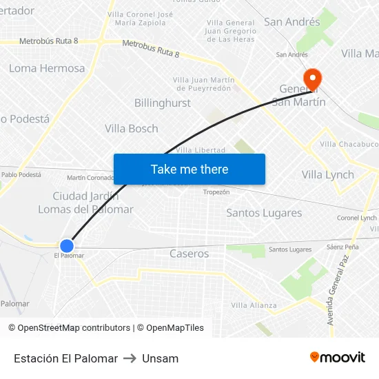 Estación El Palomar to Unsam map