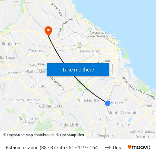 Estación Lanús (33 - 37 - 45 - 51 - 119 - 164 - 271 - 277) to Unsam map